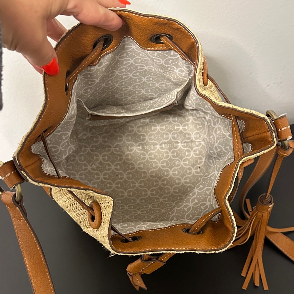 Sam Edelman Tan Leather & Raffia Crossbody Bag. NWOT. Flawless Hardware. - Picture 10 of 16